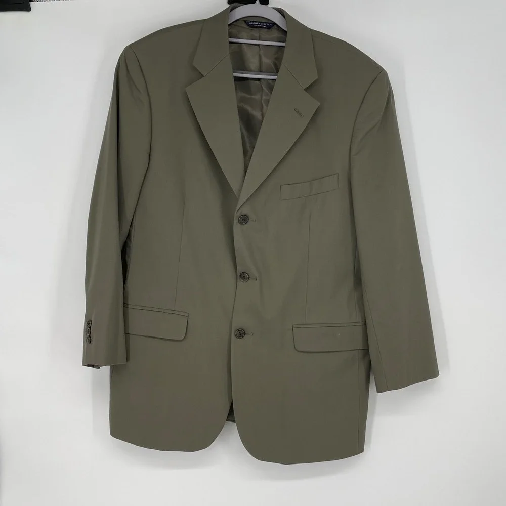 Brooks Brothers Stretch Men's 41R Blazer Sport Coat Khaki Olive 2 Button Classic